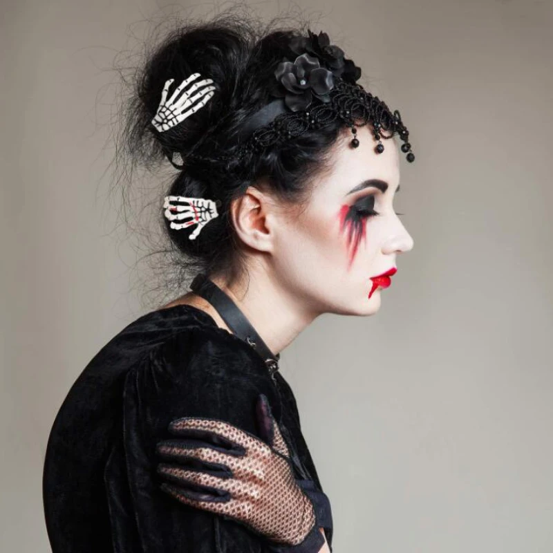 Pince à cheveux pour femmes et filles, squelette d'halloween, mains, griffe en os, accessoires en plastique, crâne en métal, horreur, Zombie, Punk Rock, épingles à cheveux