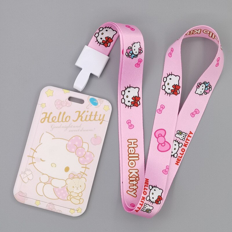 TAKARA TOMY Cute Cartoon Hello Kitty Printed Anime Bus Card Set Light Industry Card Lanyard Campus Meal Card: M