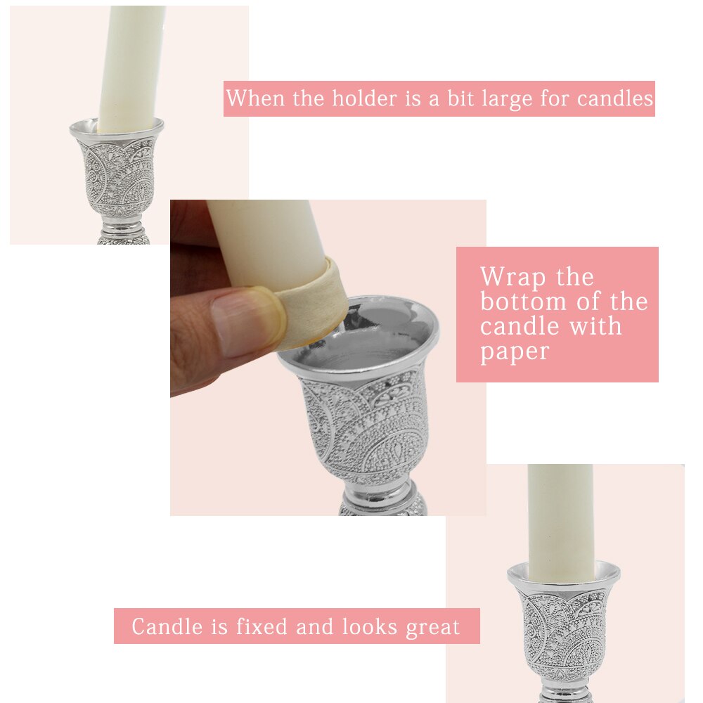 Set of 6pcs Gold Taper Candle Holders with Deluxe Engraved Shabbat Candlestick Holders for 1 inch Diameter Candles