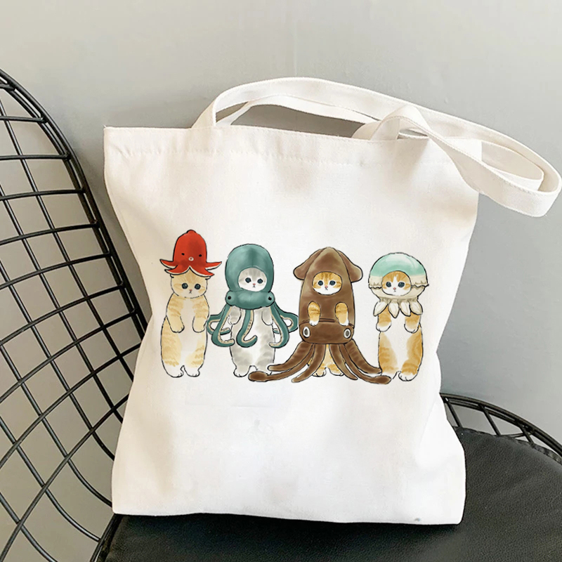 Bolso de mano de Manga con dibujos de gatos Kawaii, bolso de playa, bolsos de compras, bolsos de hombro de lona, bolsos de compras para mujer de alta capacidad