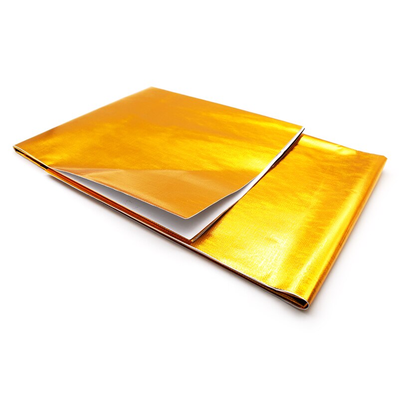 Deft 100 x 100cm självhäftande reflekterande guld hög temperatur avgas värmesköld wrap tejp isolering klistermärken bil styling