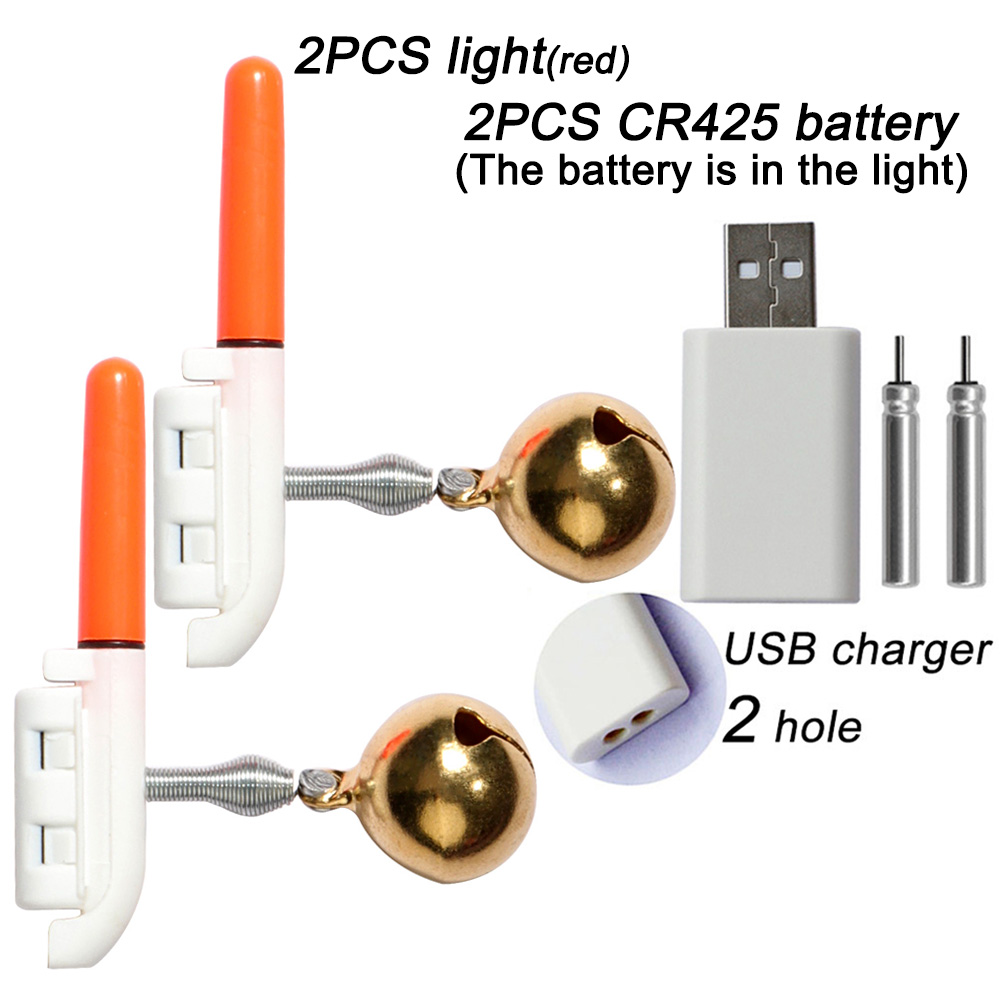 Sonnette d'alarme de morsure de poisson, chargeur USB CR425 3.6V, lampe à capteur de batterie, Kit d'outils de nuit lumineux, tige de Pesca, matériel lumineux, Flash LED: Orange