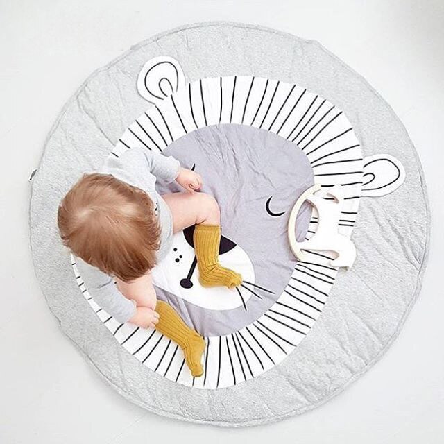 Børn lege spilmåtter 90cm runde tæpper tæpper mat bomuldsvaner kravlende tæppe gulvtæppe legetøj værelse dekoration ins baby: Løve