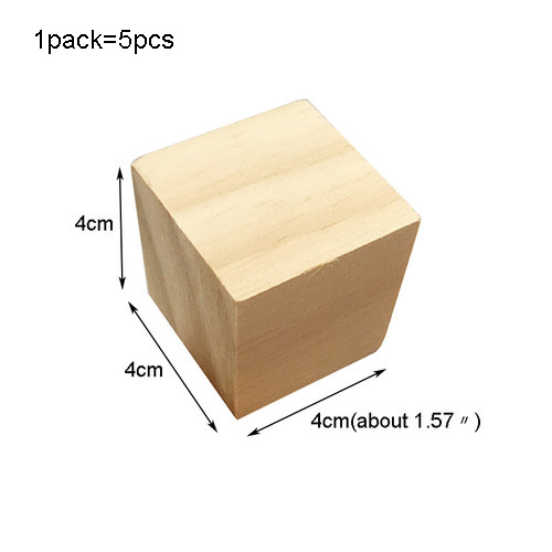 Bloques cuadrados de madera sin terminar de madera sólida Cubo de madera Mini cubos DIY artesanía en madera adorno para boda de navidad: 4cm 5pcs