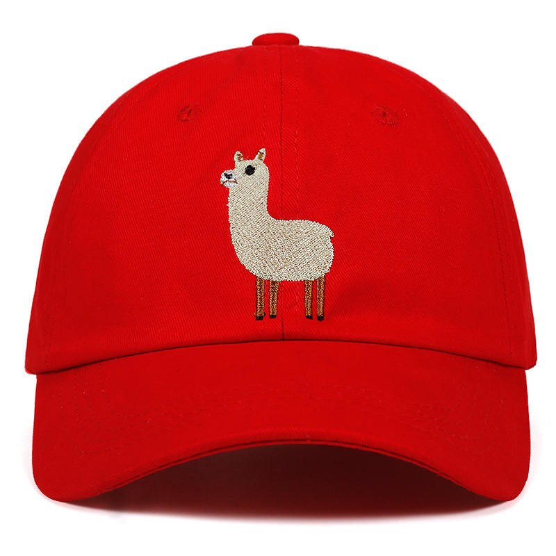 Unisex Alpaca Borduurwerk Verstelbare Vader Hoed Mannen Knappe Alpaca Baseball Cap Vrouwen Leuke Zwarte Beige Vader Cap: Rood