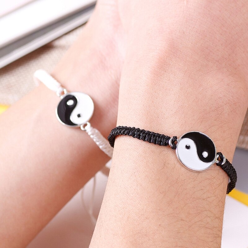 2Pcs Tai Chi Hand Woven Bff Freundschaft Besten Freund Armbänder Freund Freundin Liebhaber Passenden Yin Yang Armbänder Set 20CF