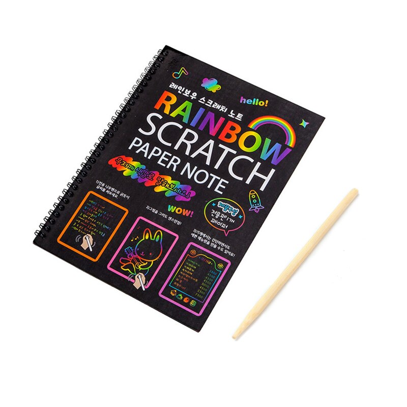 19*26cm Black Large Magic Color Rainbow Scratch Paper Note book DIY Drawing Toys Scraping Painting Kid Doodle Educational Books: 1pc Scratch book