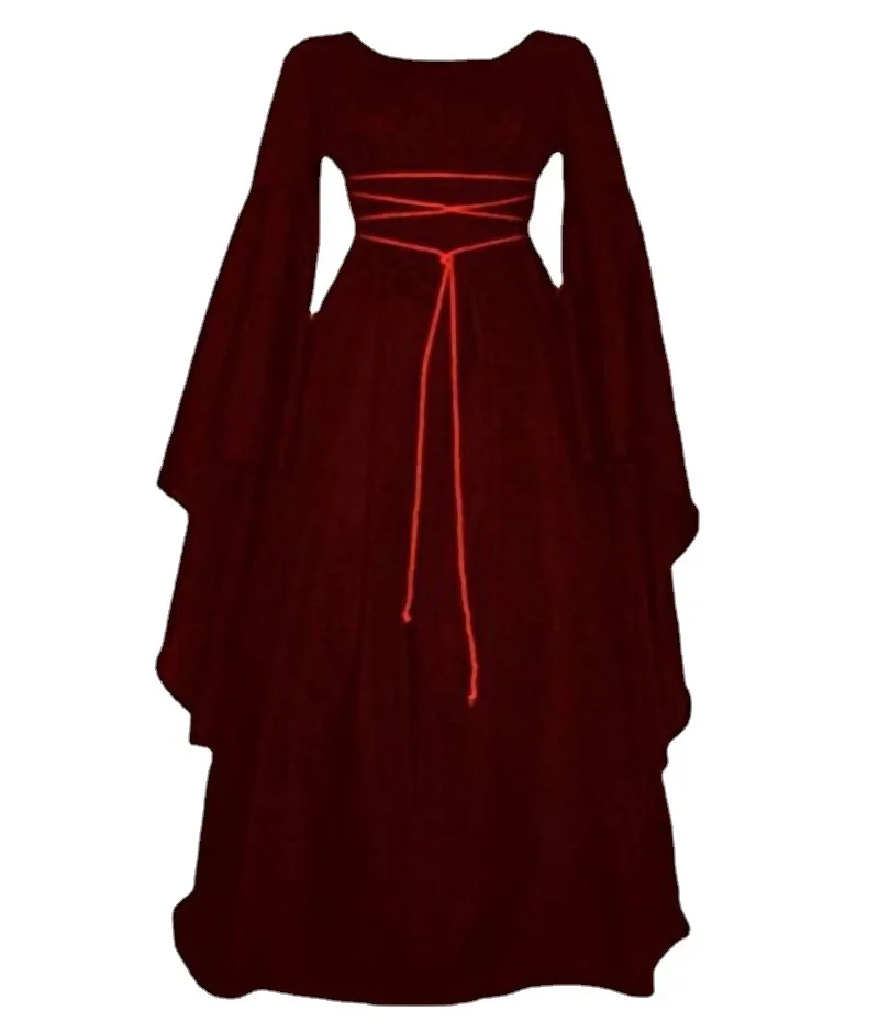 Robe Longue Vintage Style Medieval pour Femme, Tenue de Sol Gothique, Retro, Cosplay, ixd'Halloween et Carnaval, 303