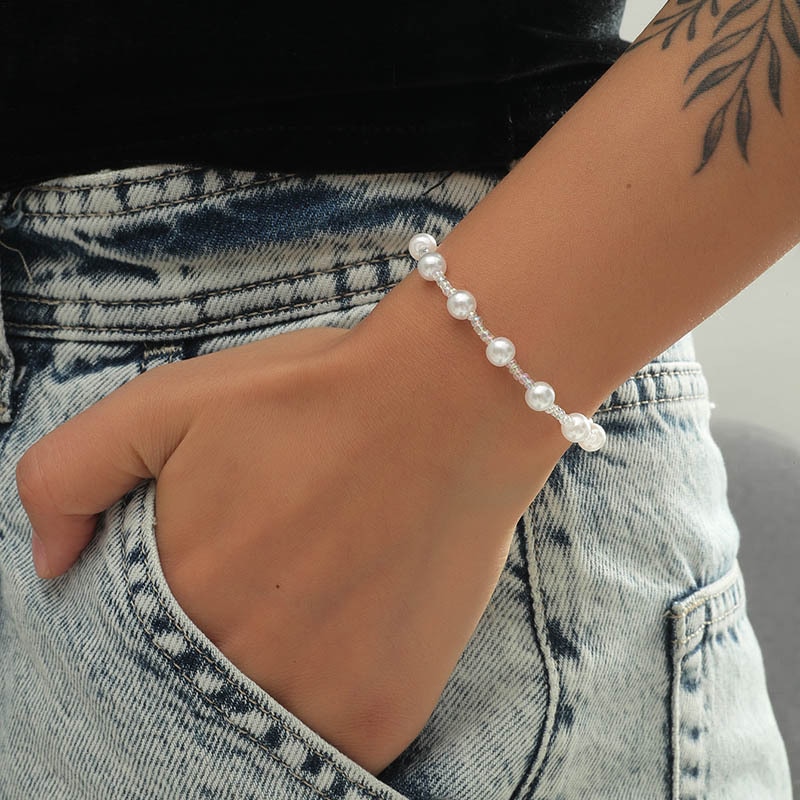 Einstellbare Weiß Imitation Perle Perlen Armband Frauen Handgemachten Charme Armband Damen Schmuck