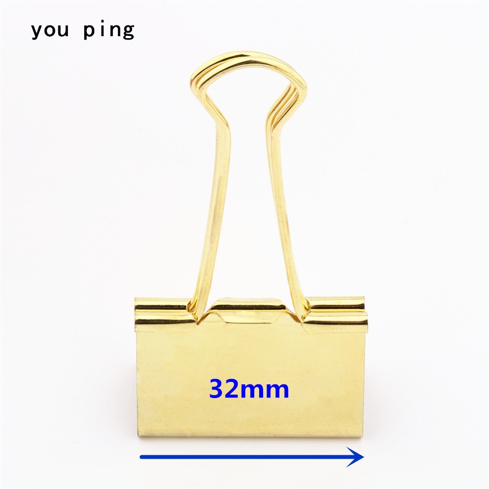 3 Colors 15mm 19mm 25mm 32mm 41mm 51mm Clamp Paper Binder Clips Bookmark Clips Memo Clip Student School Office Supplies: Golden-32mm
