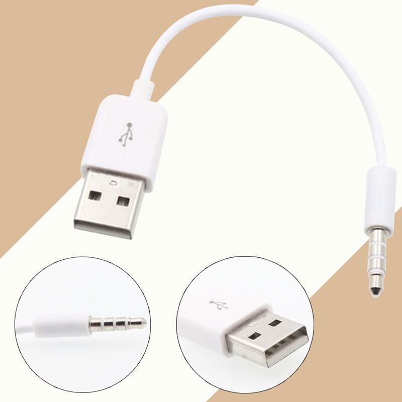 Usb kort oplader data hvid kabel 3.5mm jack adapter opladningsledning til apple ipod 3rd 4th 5th 6th 4/5/6 mp3 afspiller