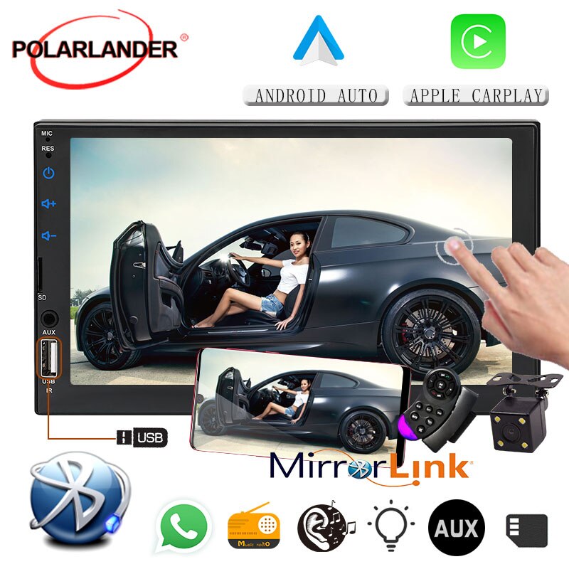 Spejllink radio til carplay android bilstereo  mp5 afspiller multimedie bilradio autoradio ios bakkamera 7 "berøringsskærm