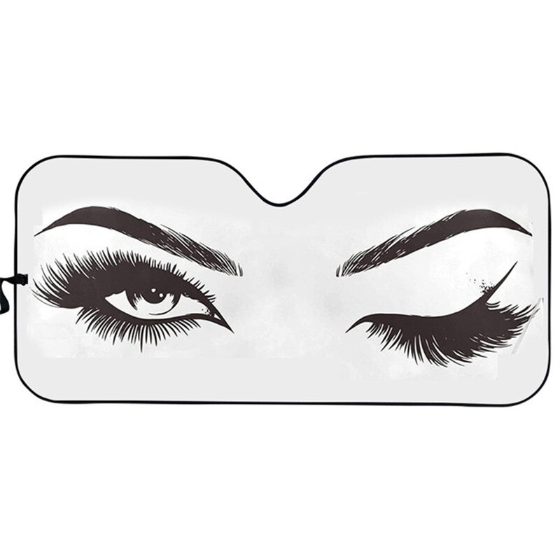 Sombra de ojos con pestañas largas para mujer, maquillaje de parabrisas delantero, brillo rosa, sombras de ojos estampadas, plegable, parasol automático para coche: PY4654HC