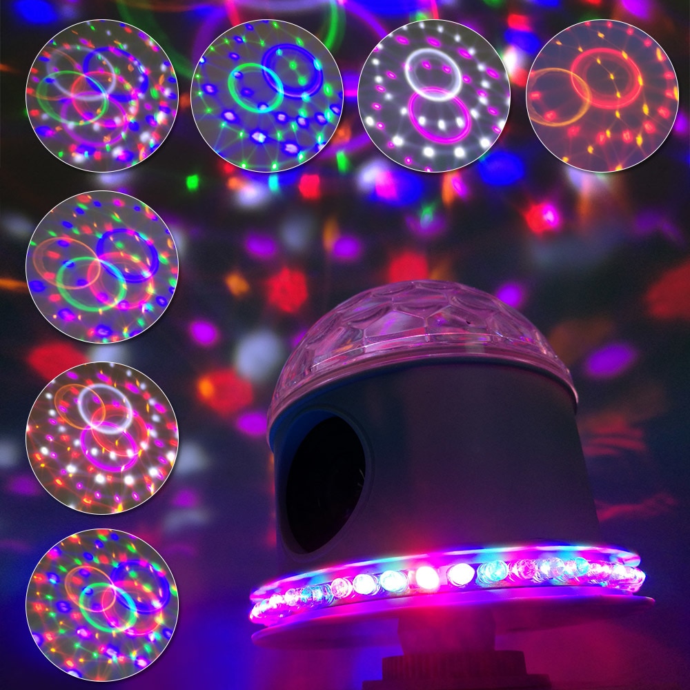 E27 Mini Bluetooth RGB Stage Light Sound Actived Auto Rotating Magic Disco Ball DJ Light LED Stage Effect Lighting Six Mode