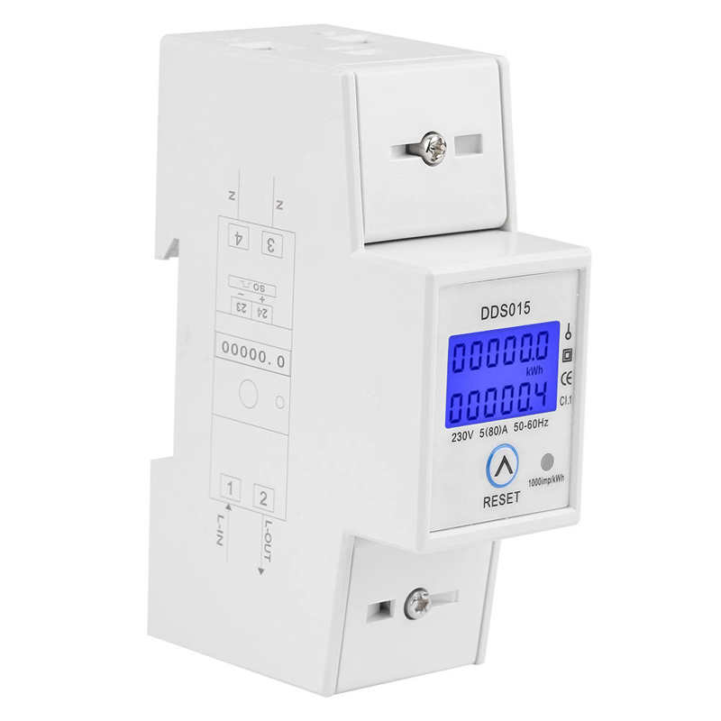 Electric Meter 5-80A 230V 50Hz Digital LCD Single Phase Energy Meter Watt Meter DIN Rail Mounting DDS015 Dgital Wattmeter