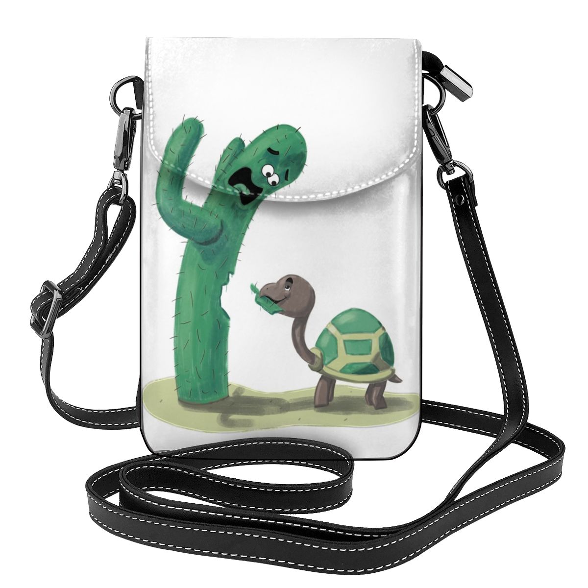 Tortoise Eating Cactus Shoulder Bag House Plant Aesthetic Leather School Women Bags Student Bulk Purse: 1