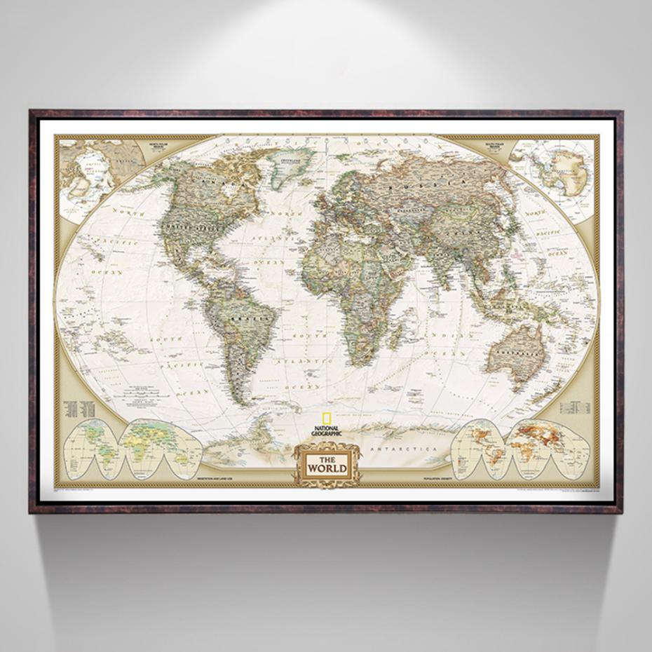 Affiche de carte du monde Vintage, décoration de la maison, tableau mural rétro, papier Kraft mat, 28x18 pouces, carte du monde sans cadre
