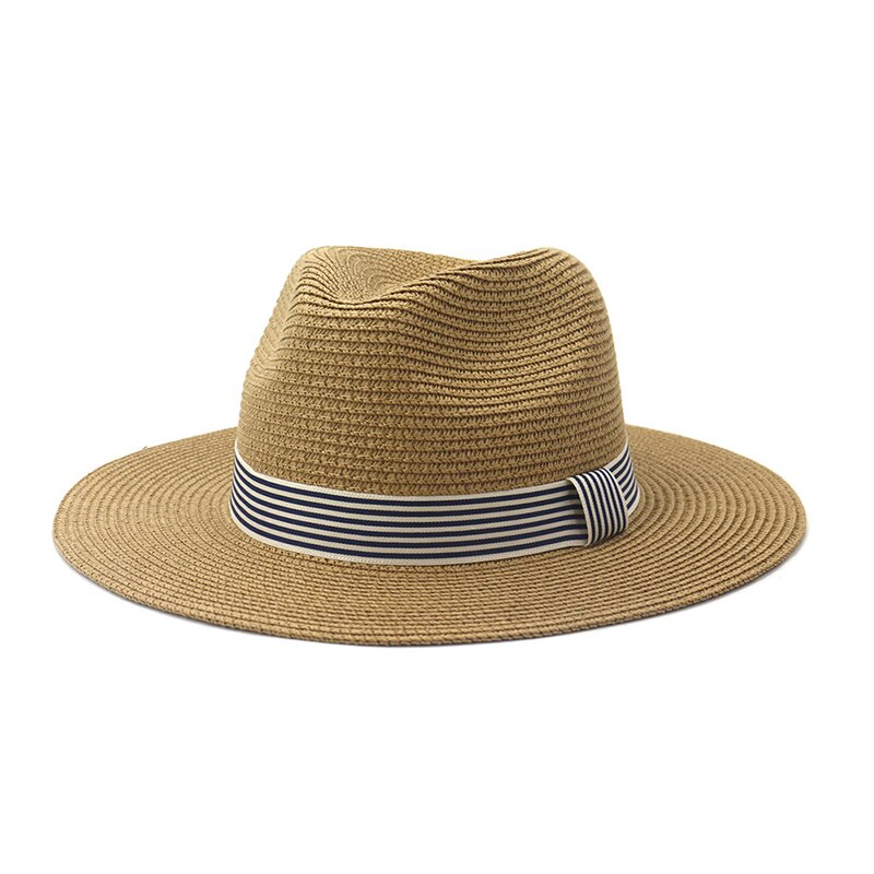 Straw Hat Women Summer Sun Beach Panama Wide Brim Ribbon UV Protection Outdoor Accessory: Khaki