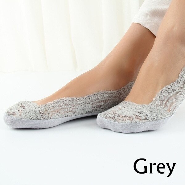 Calcetines invisibles de algodón antideslizantes para mujer, medias tobilleras de encaje, calcetines invisibles para mujeres y niñas, antideslizantes, 5 pares: 2