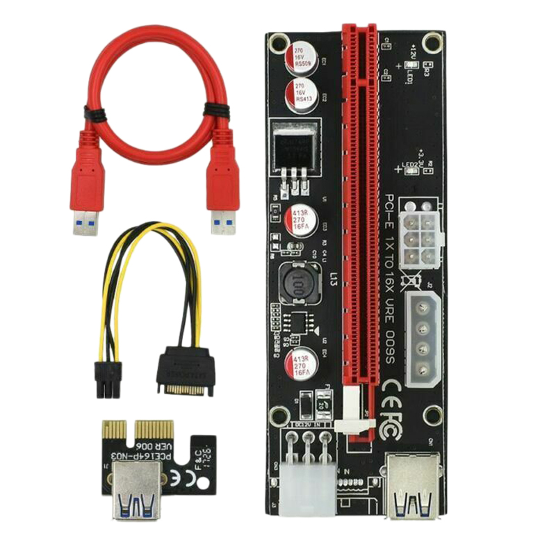 Ver 009s pci express nousukortti  m2 1x 16x dual 6 pin 4 pin power pci-e exte kaapeli