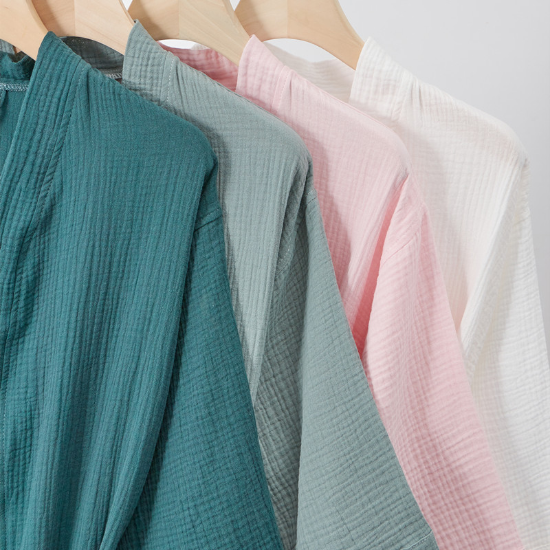 Effen kleur dunne badjas katoen dubbellaags gewassen gaas heren en dames Yukata kimono stijl dames nachtjapon
