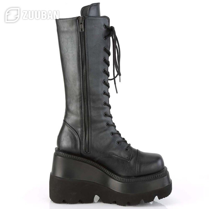Botas hasta el muslo de cuero para mujer, botines con plataforma, cuñas de suela gruesa, zapatos guays góticos Punk, botas altas de talla 43