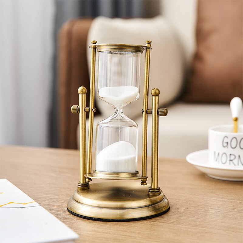 Luxury Retro Metal Time Hourglass Pendulum Timer Sand Nordic Home Decoration Wooden Hour Glass Clock Office Bookshelf Decor
