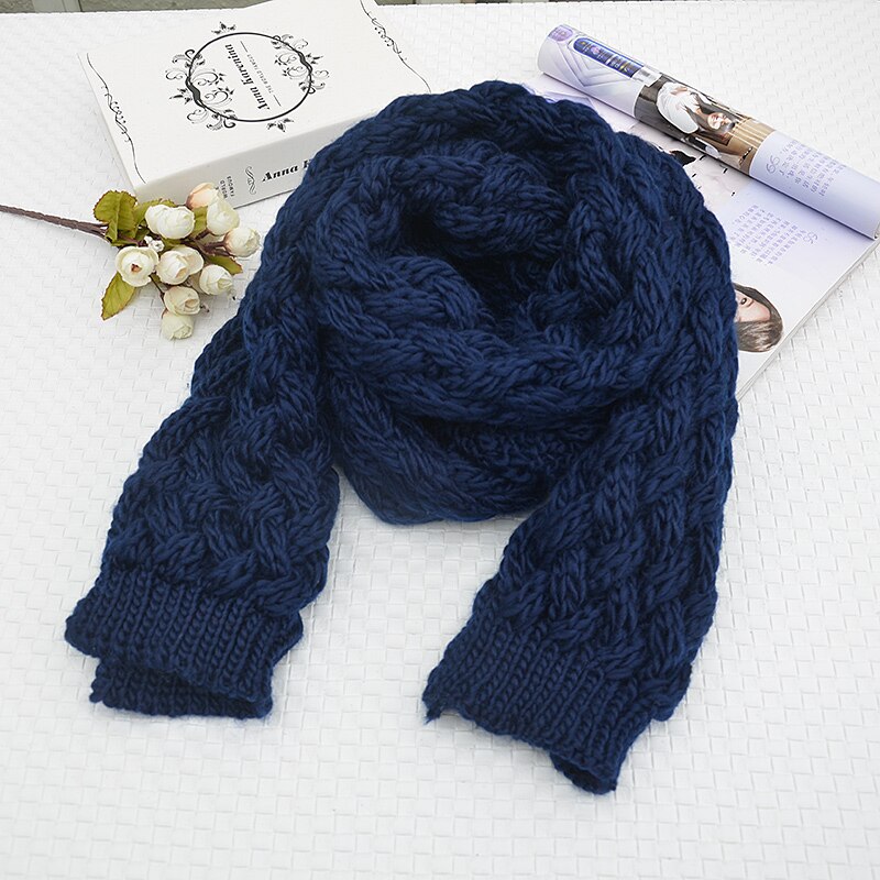 Winter dikke gebreide sjaal dames effen lang unisex dikke zachte acryl halsdoek warme zwarte sjaal 2020: Marineblauw
