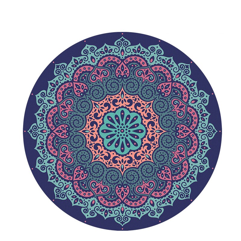 Foldable Round Yoga Mat Meditation Mats Female Natural Rubber non-Slip Thin Carpet Home: Deep Blue