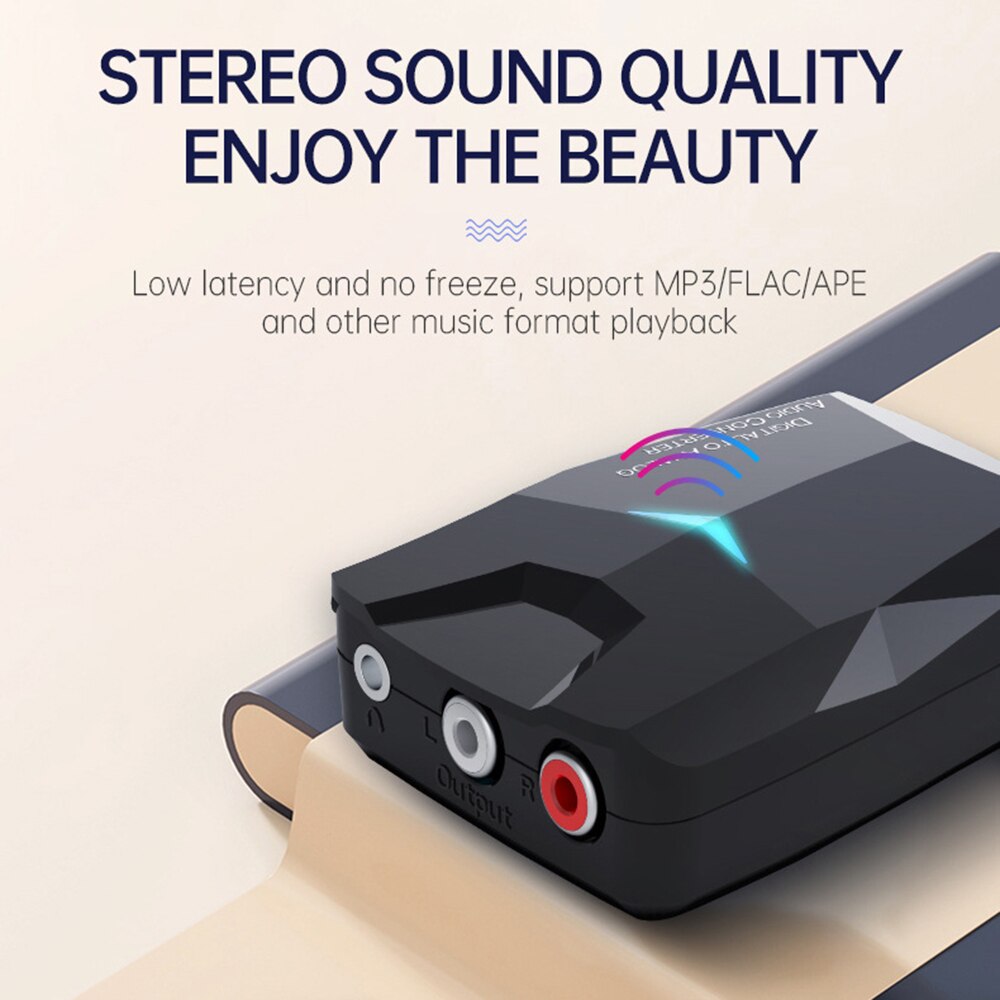 Digital to Analog Audio Converter Adapter Digital SPDIF Optical Coaxial to 3.5mm AUX RCA L/R Bluetooth-Compatible 5.0 Receiver