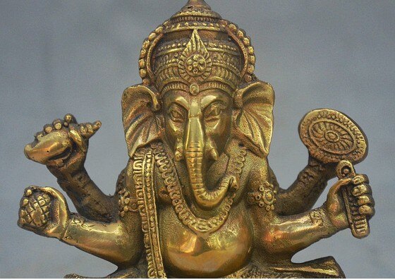 YM 311 4 "Old Bronze Tibete Budismo Ganapati Ganesh Lord Ganesha Elefante Estátua de Buda