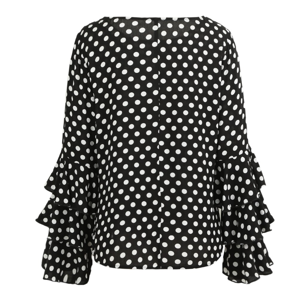 Túnicas 3XL 4XL 5XL de talla grande, camisa informal para mujer, blusas de lunares con volantes, blusas de manga larga con cuello redondo, blusas elegantes de oficina para mujer