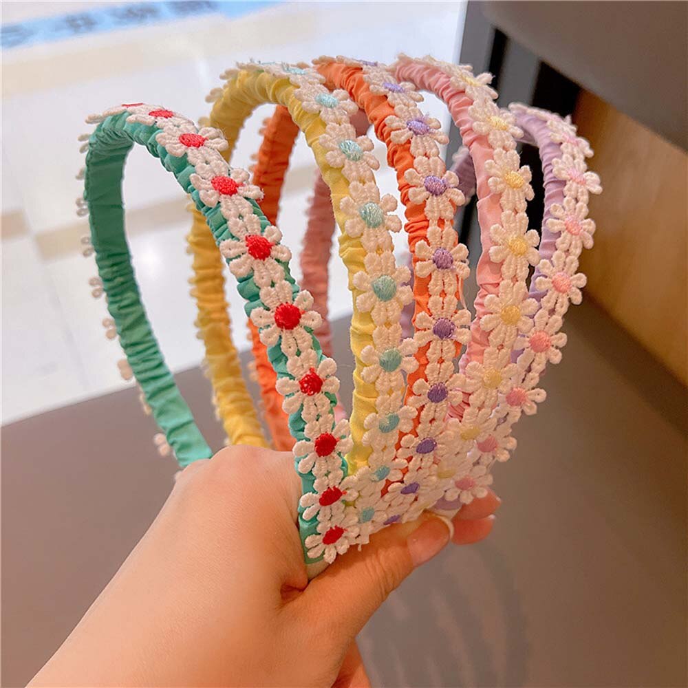 Zomer Baby Meisjes Snoep Kleine Kant Bloem Meisjes Hoofdbanden Kids Hoofd Hoepel Haarbanden Eenvoudige Geplooide Hoofddeksels Handgemaakte Accessoires