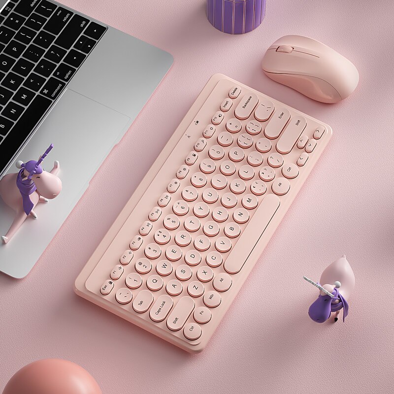 2,4G kabellos Tastatur Maus einstellen USB 79 Tastenkappen Stumm Mini kabellos Spielen Tastatur Maus Combo Für Bausatz PC Gamer Computer Laptop: Rosa einstellen