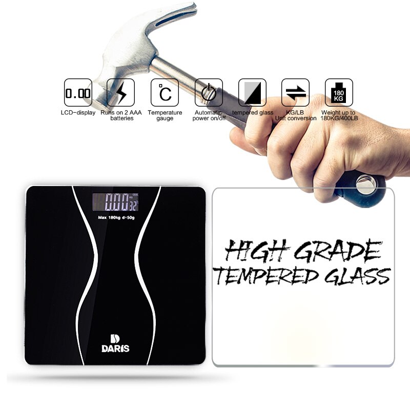 Krop digital vægtskala gulv smart elektronisk badeværelse husholdningssundhed krop hærdet glas lcd-skærm 180kg/50g