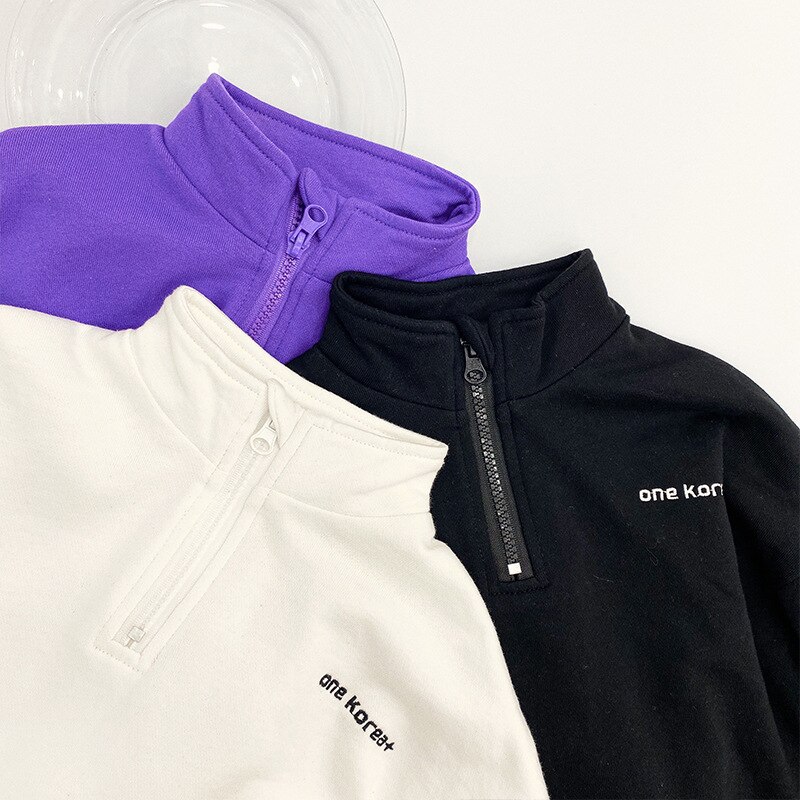 Koreansk stil pojkar stå krage sweatshirts lös långärmad huvtröja