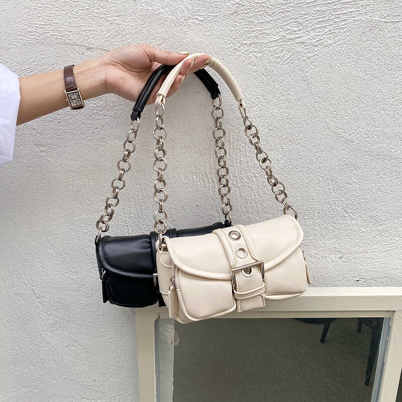 Luxury Brand Vintage Lady Chain Handbag PU Leather Underarm Tote Bags Crossbody Bags Small Women Shoulder Bag