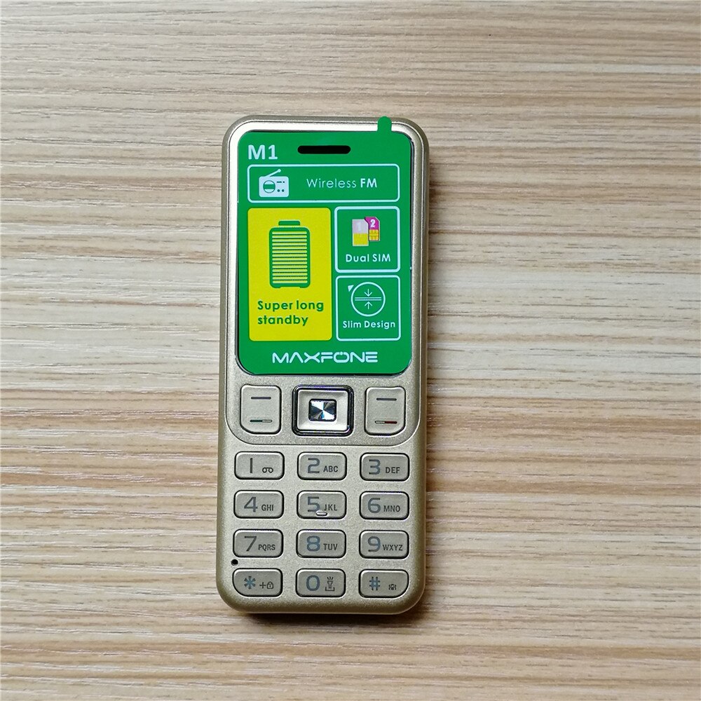 Maxfone M1 Mini Push-button Cell Phones With Dual Sim Camera Bluethooth Spotlight Big Speaker Wireless FM Cheap Mobile Phone: Add Rus Or Ara Key / Gold