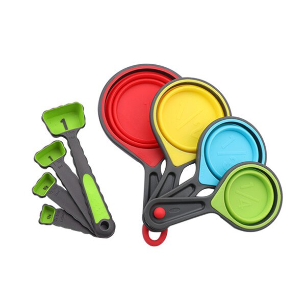 Bakken Maatbekers en Lepels Inklapbare Koken Maatbeker FDA Silione Meten Lepel Thuis Keuken Gereedschap Accessoires Set: 8pcs Green Set