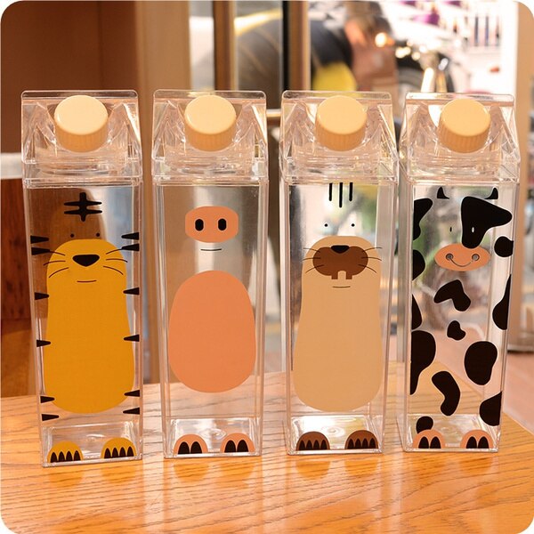 Cute Cartoon Outdoor Camping Plastic Bottle Animal Cow Cat Water Drinking Bottles Home Kids Breakfast Milk Kettle
