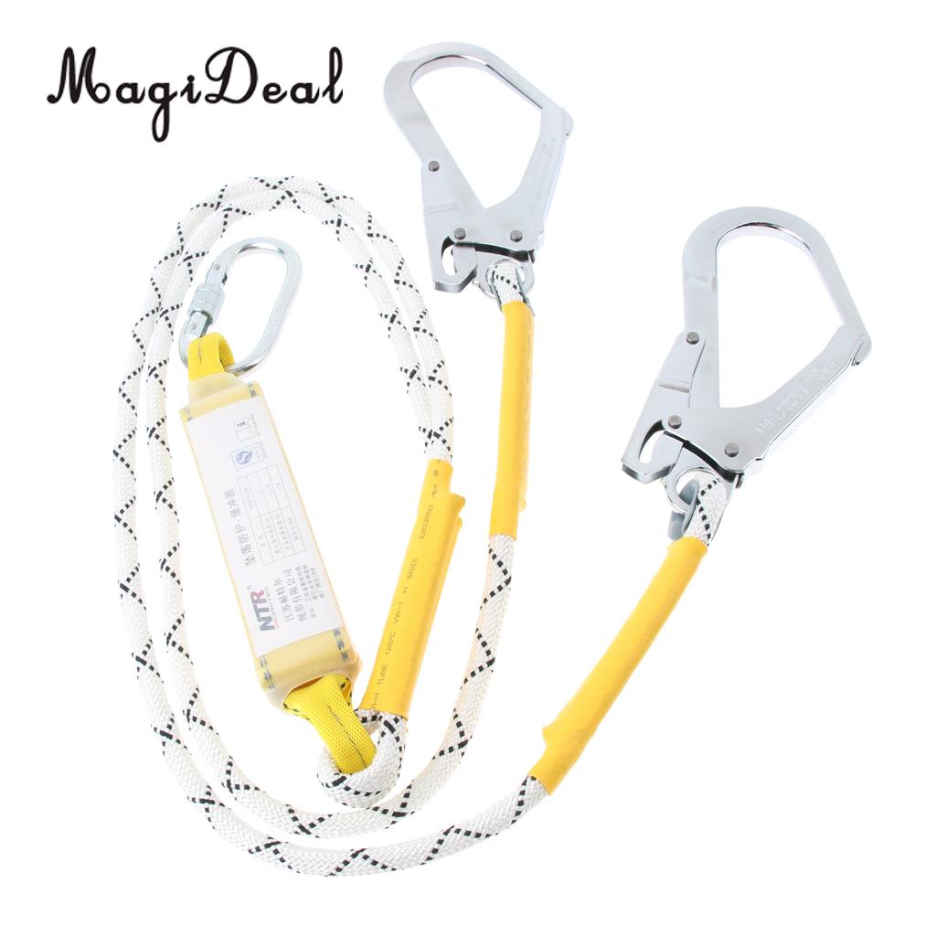MagiDeal Fall Protection Dual Leg Shock Absorbing Lanyard 1.2m Safety Harness with Carabiners for Rock Climbing Downhill Hiking
