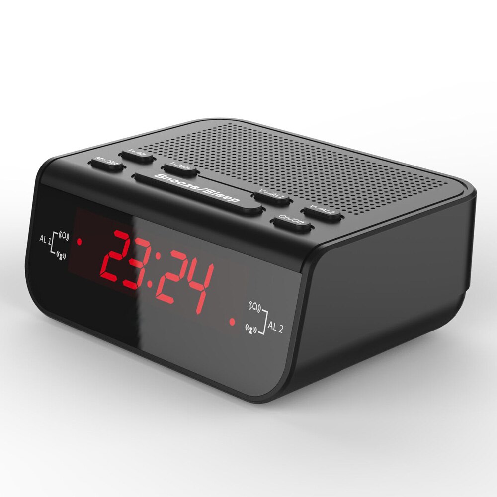 Compact Digital Alarm Clock FM Radio with Dual Alarm Buzzer Snooze Sleep Function Red LED Time Display: Default Title