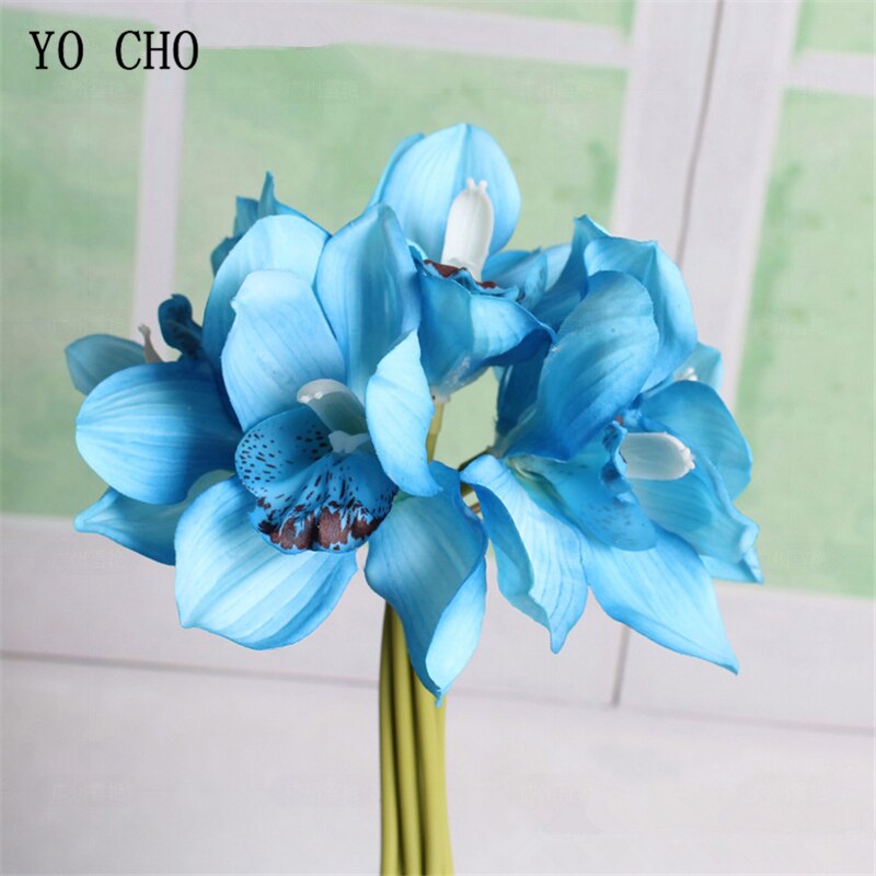 YO CHO Nep Orchidee Bloem DIY Bruidsmeisje Boeket Bruiloft Bloem 6 Heads Orchidee Boeket Bloemstuk Groen Thuis Party Decor