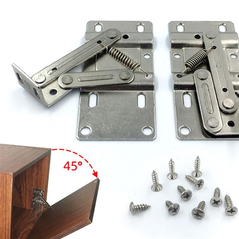 2Pcs Cabinet Bracket 45 Degree Spring Support Frame Dumper Cabinet Bottom Door Bracket Furniture Cabinet Door Connectors