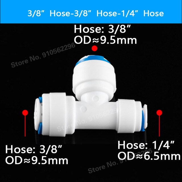RO Water Hose Connection Straight Elbow Tee Cross 1/4" 3/8" Coupling Plastic Quick Pipe Fitting Reverse Osmosis Connector: T-3l8-3l8-1l4