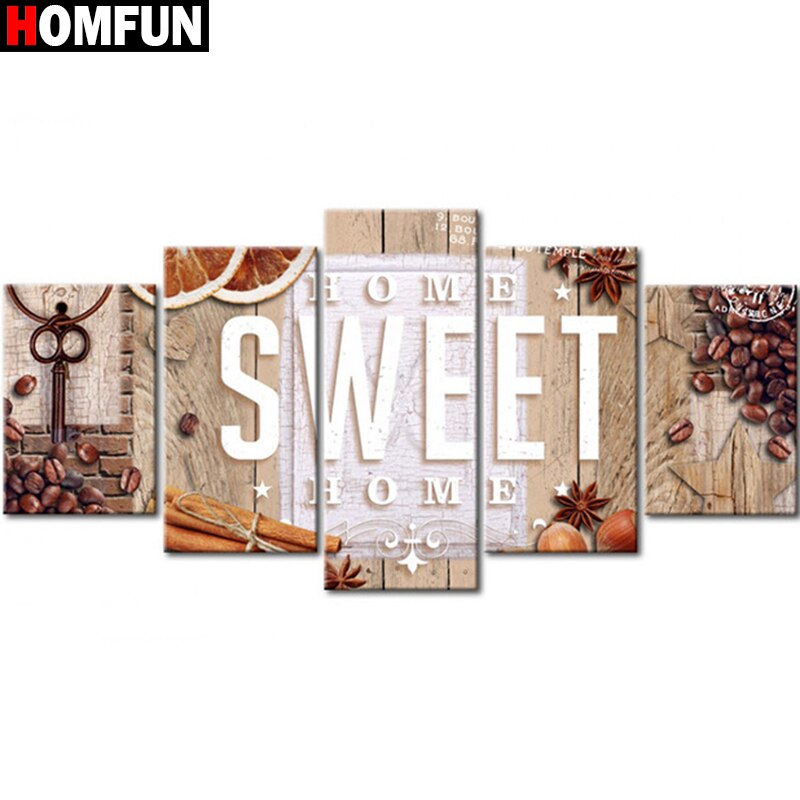 HOMFUN 5pcs Full Square/Round Drill 5D DIY Diamond Painting "Home sweet home" Multi-picture Combination Embroidery 5D