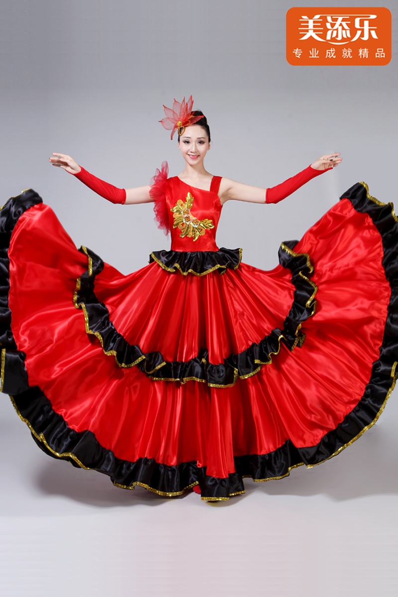 Hiszpański byków sukienka Flamenco taniec wydajność czerwony kostium nowe otwarcie taniec pełna spódnica dla dorosłych kobiet taniec nosić H533