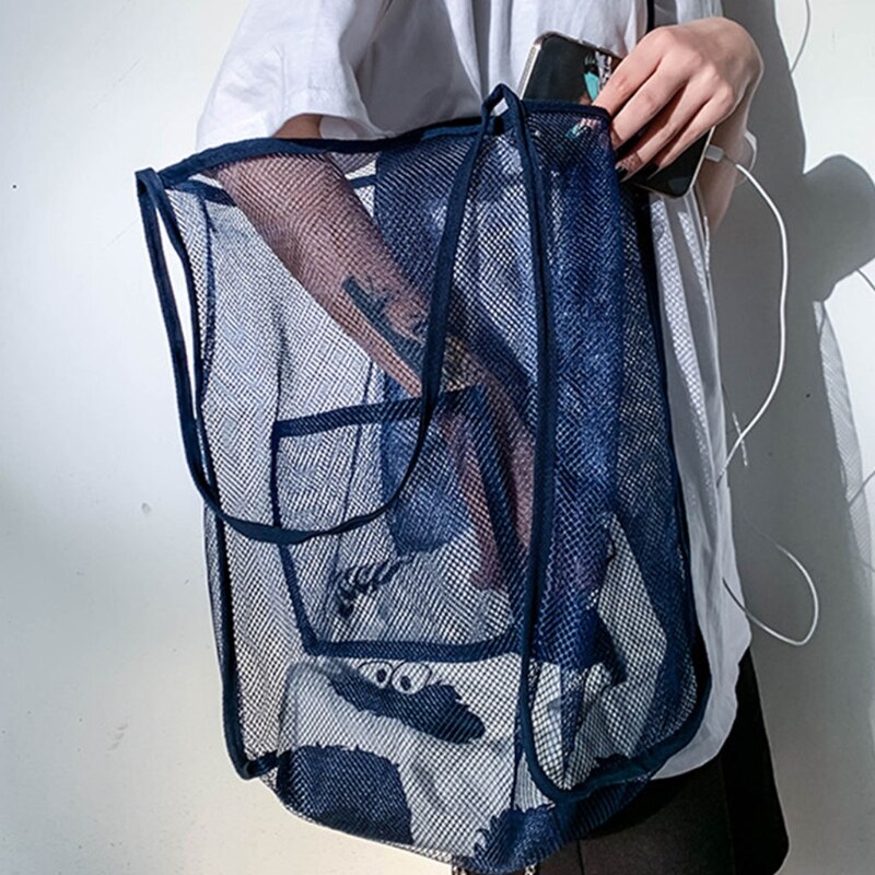 Vrouwen Mesh Strandtas Extra Grote Strandtas Bakken Voor Holding Strand Speelgoed Handdoek Kruidenier Picknick Schouder Handtas Boodschappentas