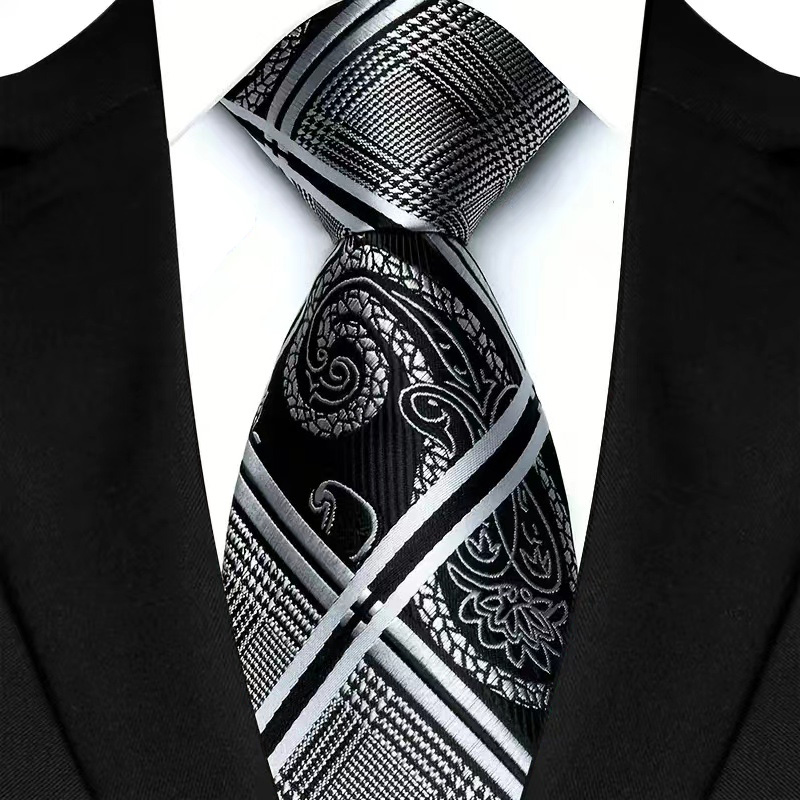 Corbata de lujo de 8CM para hombre, corbata lisa de rayas de puntos de Color gris plateado para novio, corbata tejida de Jacquard para de boda de negocios