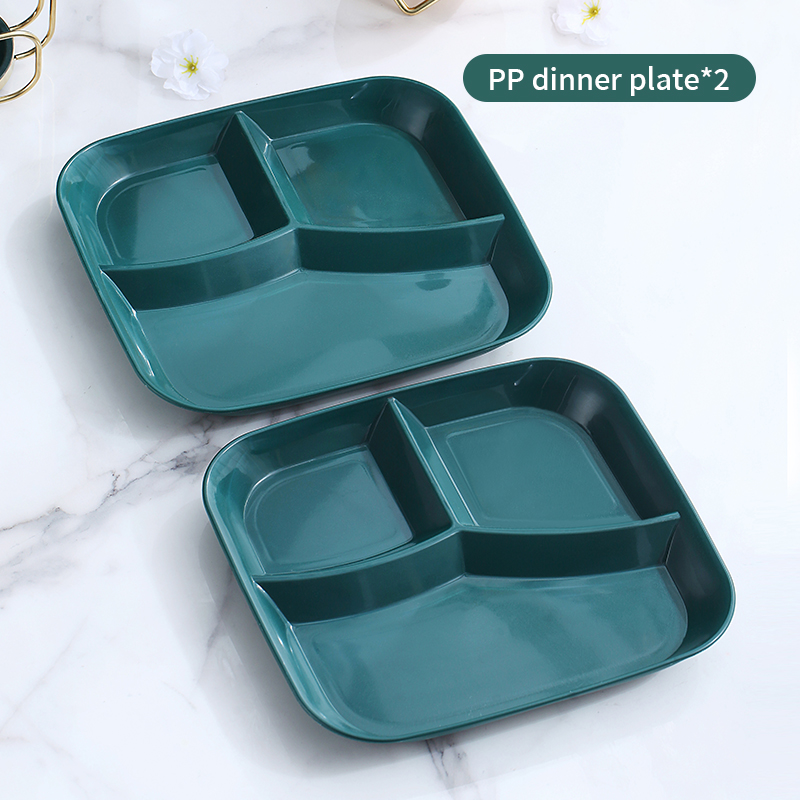 WORTHBUY Compartment Plate For Food Round Plastic Dinner Plates Kitchen Divided Plate Fruit Salad Plate Food Tray Dinnerware: Square 2 Pcs
